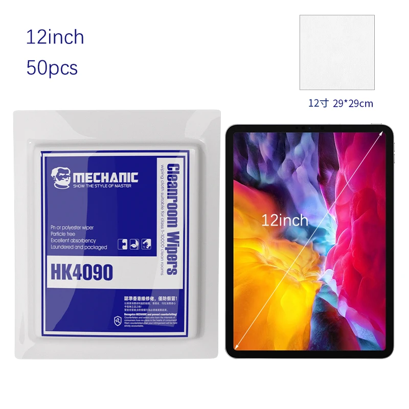 MECHANIC HK4090 12 inch Dust-Free Cloth Ultrafine Soft Water Absorption Cleanroom Wiper for Phone Pad TV Lens Cleaning