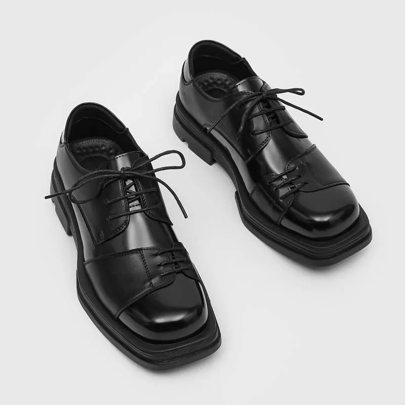 

Luxury Men Derby Shoes Vintage Square Toe Male Lace Up Platform Dress Shoes Black Business Footwear Wedding Shoes Size 38-46