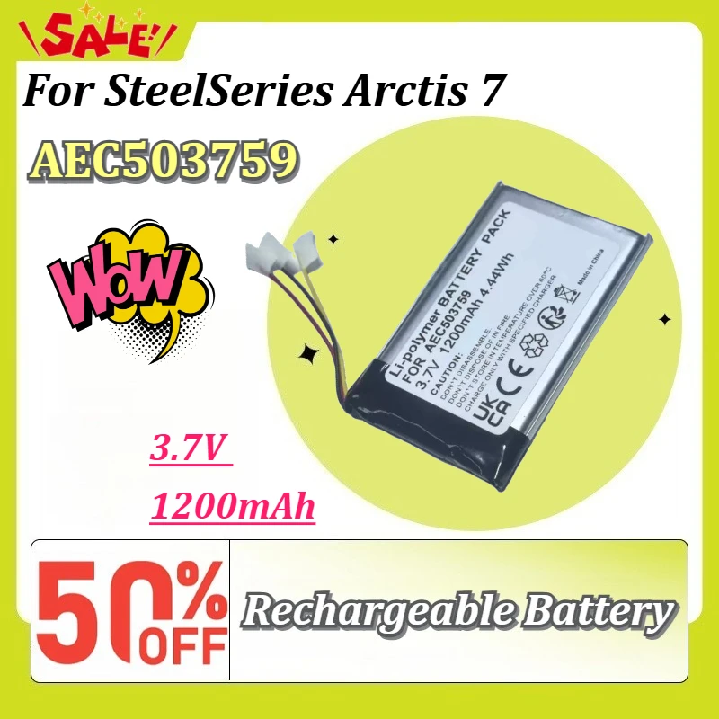 New AEC503759 3.7V 1200mAh Wireless Gaming Headset Replacement Battery for SteelSeries Arctis 7 Rechargeable Battery