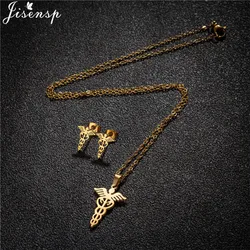 Stainless Steel Medical Logo Snake Sticks Necklaces Pendants for Women Protection Gift Geometric Ear Studs Wholesale Jewelry Set