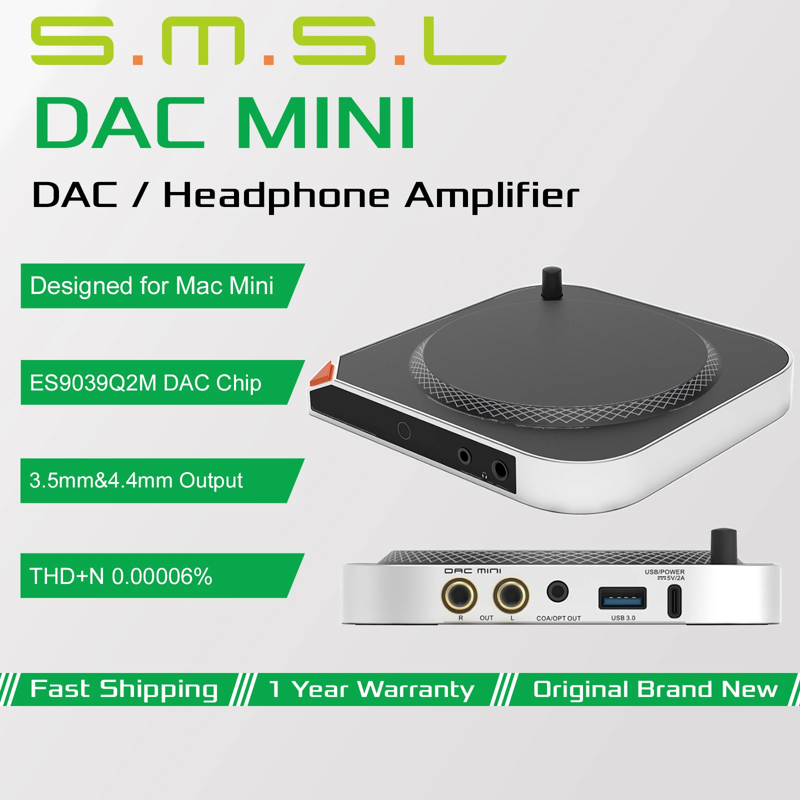 SMSL DAC MINI Audio Decoder for Mac mini ES9039Q2M DAC Chip XU316 DSD256 MQA Support 3.5mm 4.4mm 317mW/32Ω Headphone Amplifier
