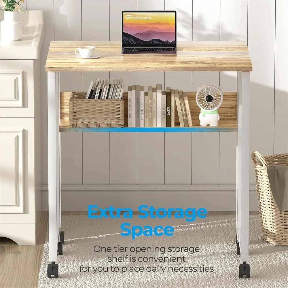 Kompakter Rollschreibtisch mit Ablagefach, 31,5-Zoll-faltbarer Computertisch für kleine Räume, einfache Montage und Mobilität