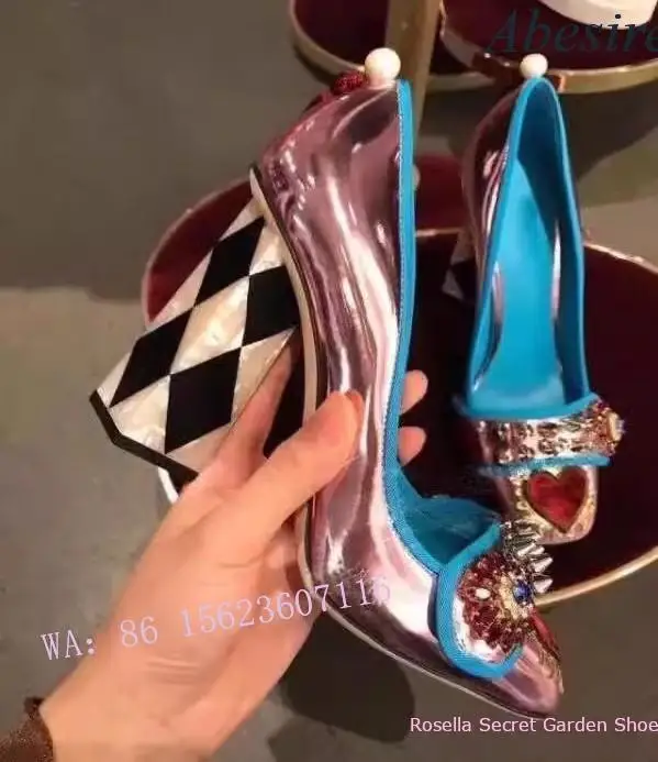 New Versatile Night Dance Embellished Tassel Red Heart Shoes for Women with Rhombus Heels and Crystal Rivets for Women