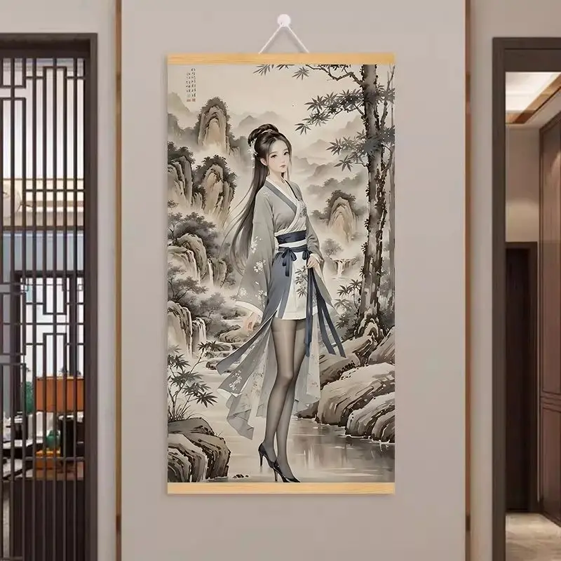 VIKAMA Funny Chinese Scroll Painting Parody Wall Art Canvas Poster Retro Gift for Bedroom Home Decor