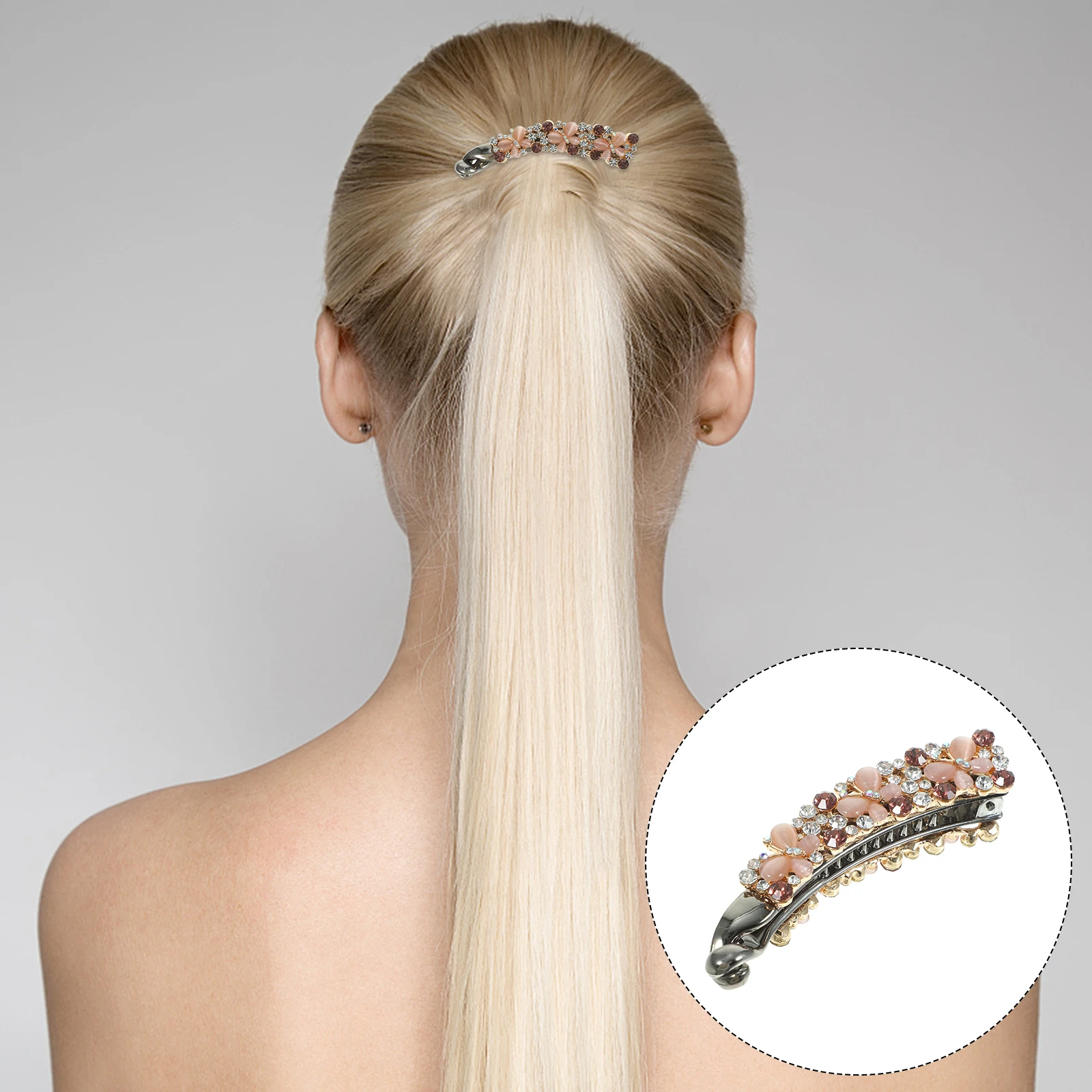 

Rhinestone Banana Clip White Accessories for Women Girls Vintage 80s Hair Clips Long Fine Hair Ponytail Styling Aid