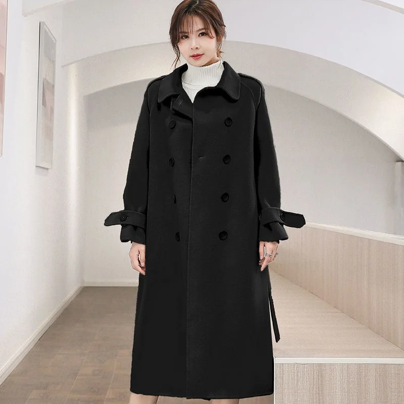 

New Spring Autumn Woolen Windbreaker Coat Women Woolen Coats Medium Length Straight Tube Type Blended Woolen Overcoat 2026