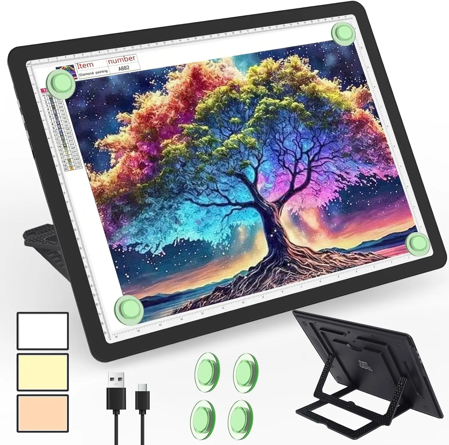 

A3 Rechargeable LED Light Pad with Foldable Stand, Magnetic Design for Diamond Painting & Drawing
