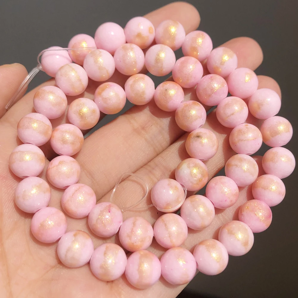 Natural Pink Stone Beads Agates Angelite Quartz Opal Aventurine Jades Howlite Pearl Round Beads For Jewelry Making Diy Bracelets