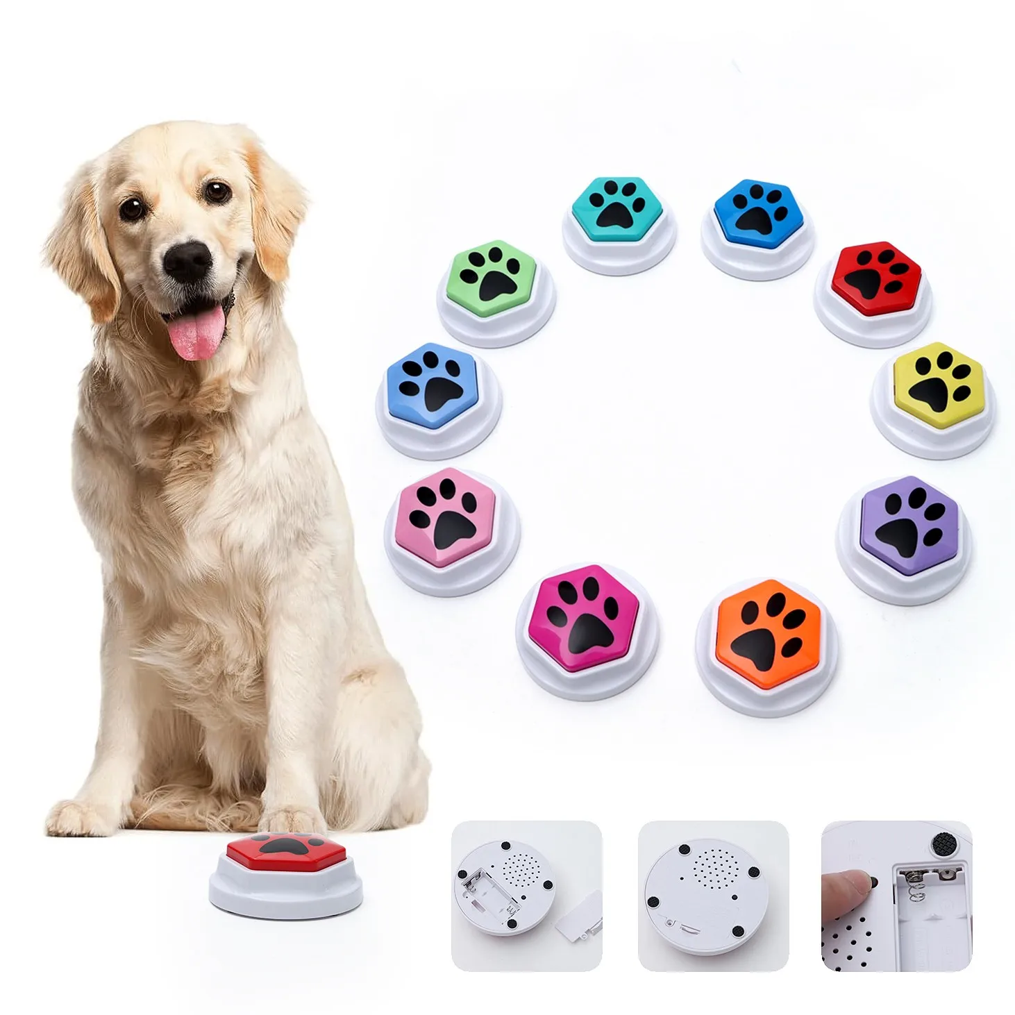 Dog Recordable Talking Sound Button Dog Toy Interactive Voice Buttons For Communication Hexagonal Paw Print Pattern Dog Training