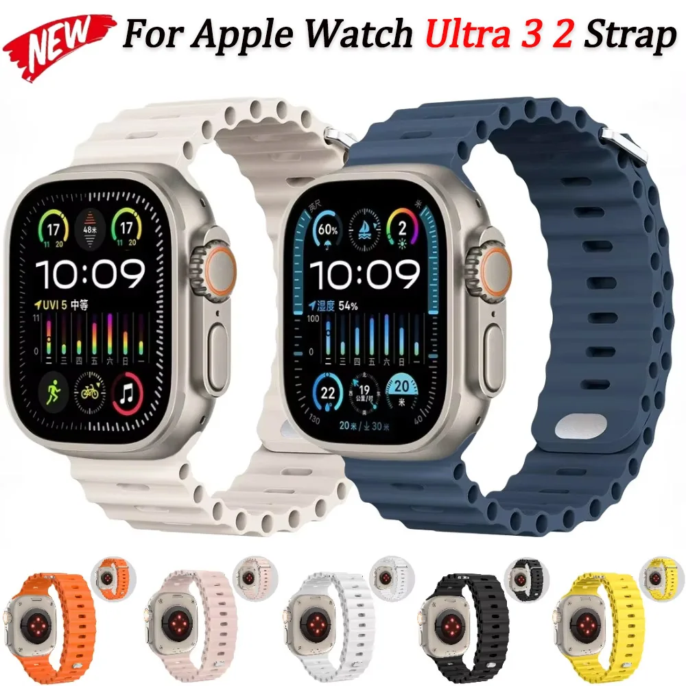 Bracelet Ocean pour Apple Watch Ultra 3 2, série 49mm, 45mm, 41mm, 46mm, 42mm, 40, 44mm, bracelet en silicone pour iWatch 11, 10, 9, 8, 7, 6, 5, SE2