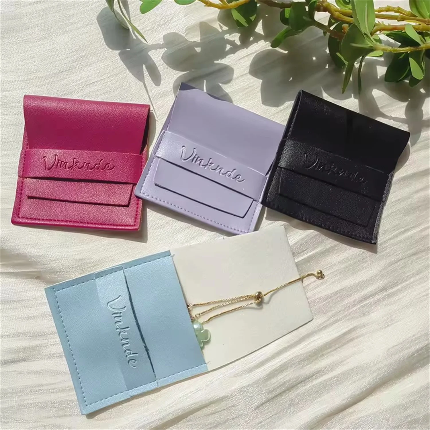 Custom Logo Grey 100pcs/ lot Leather Jewelry Gift Bag Personalized Portable Travel Pouch Rings Earrings Key Coin Card Organizer
