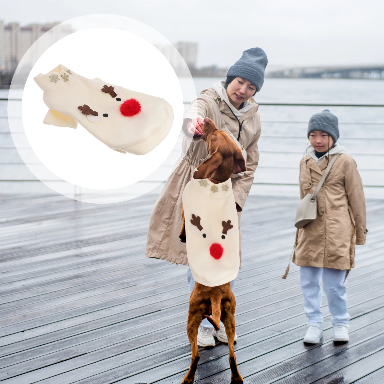 

Christmas Dog Clothes Pet Elk Apparel Pattern Clothing Sweater Ivory Costume Father