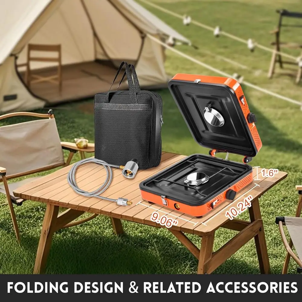 موقد للتخييم، 2 شعلة، 20000 وحدة حرارية بريطانية، موقد تخييم قابل للطي، موقد تخييم محمول من البروبان مع لهب قابل للتعديل، إشعال بيزو وC #2