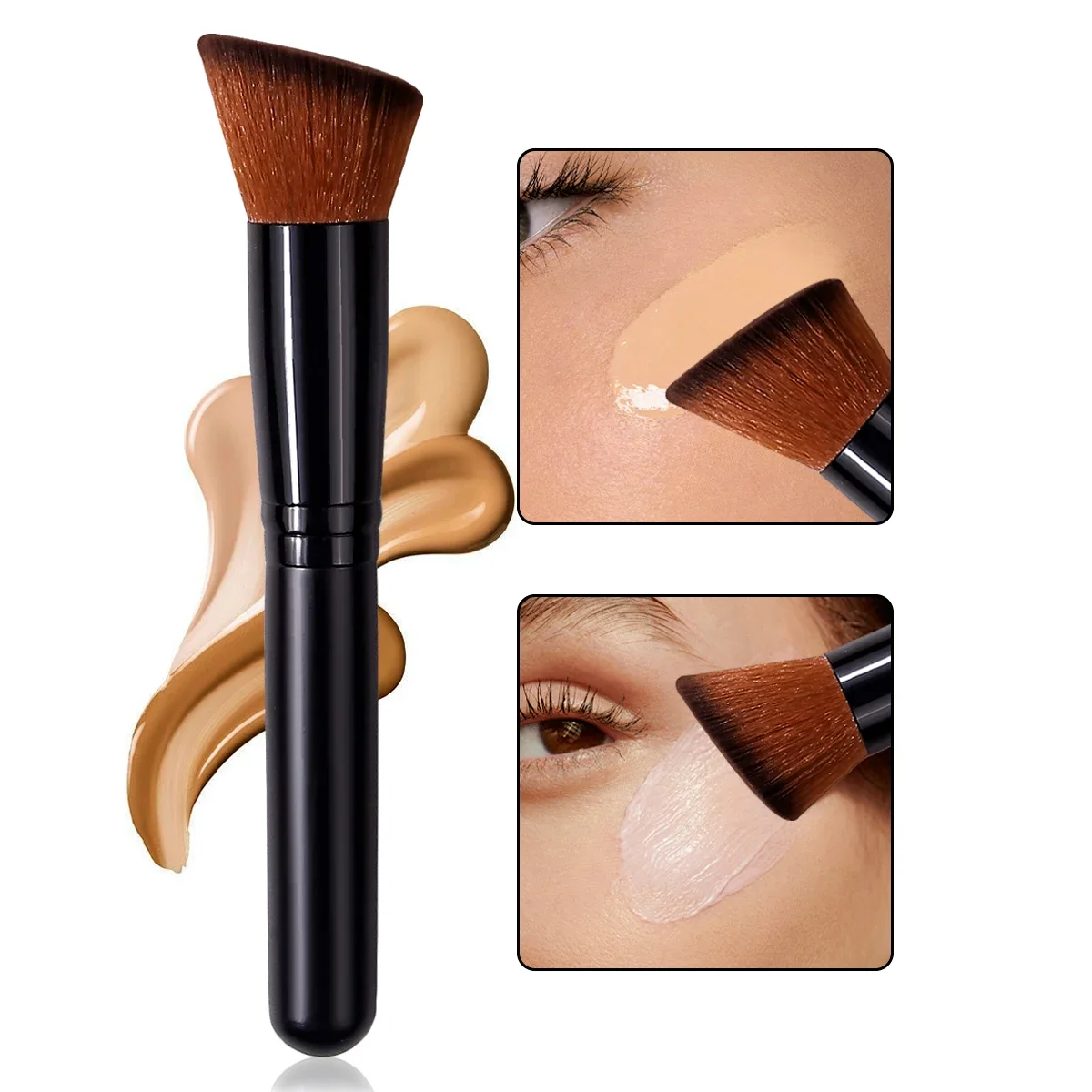 Pinceau à Blush pour fond de teint coudé – Outil de maquillage polyvalent pour liquide, crème et poudre, essentiel de voyage pour débutants