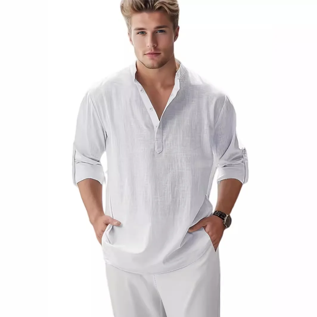 

Loose Fit Pure Color Long Sve Linen irt Men's Big Size Casual Faion All Seasons Button up Classic Sle Linen Top
