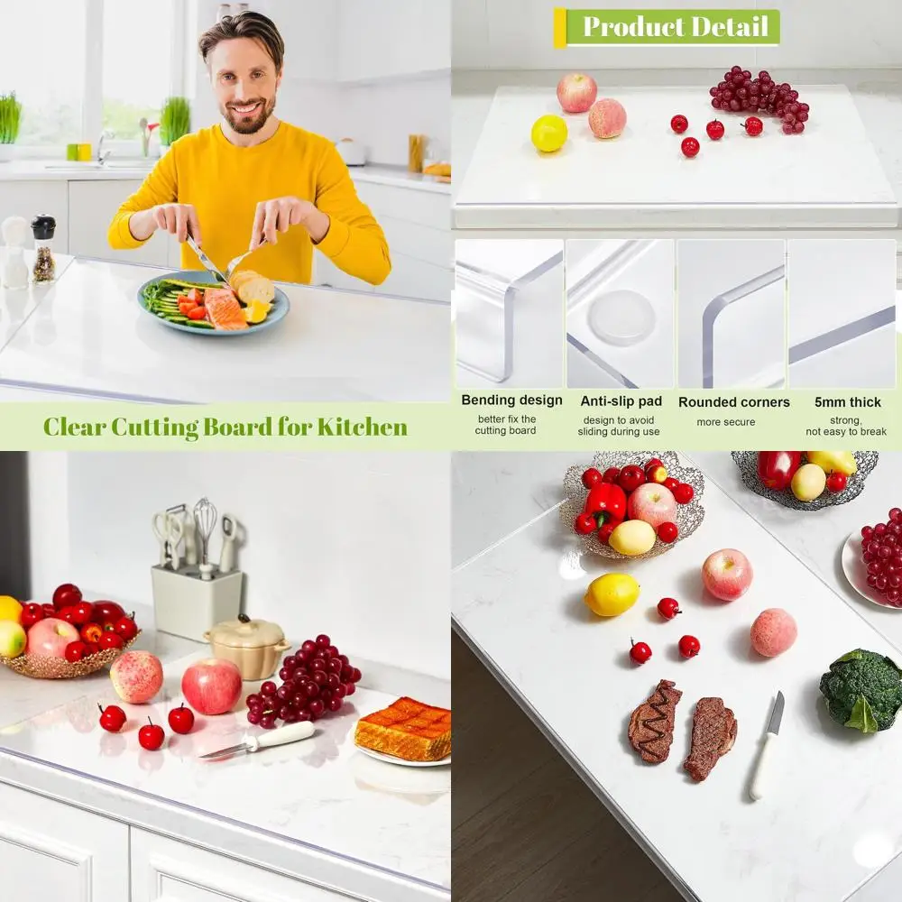 

Прозрачная акриловая разделочная доска 36 x 24 дюйма с нескользящим краем и ударопрочной поверхностью для использования на кухне