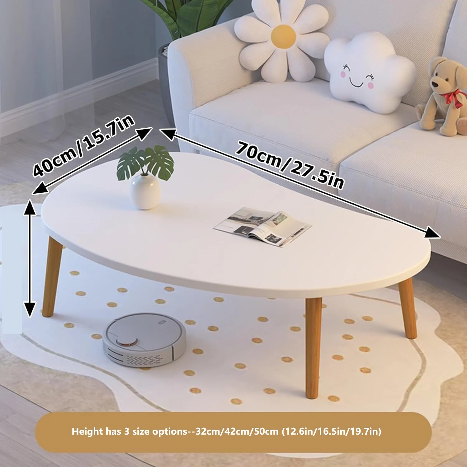 Formwell 70x40cm top Mango-Shaped Oval Coffee Table Tea Table Side Table Sofa Table Accent Table for Living Room easy assembling