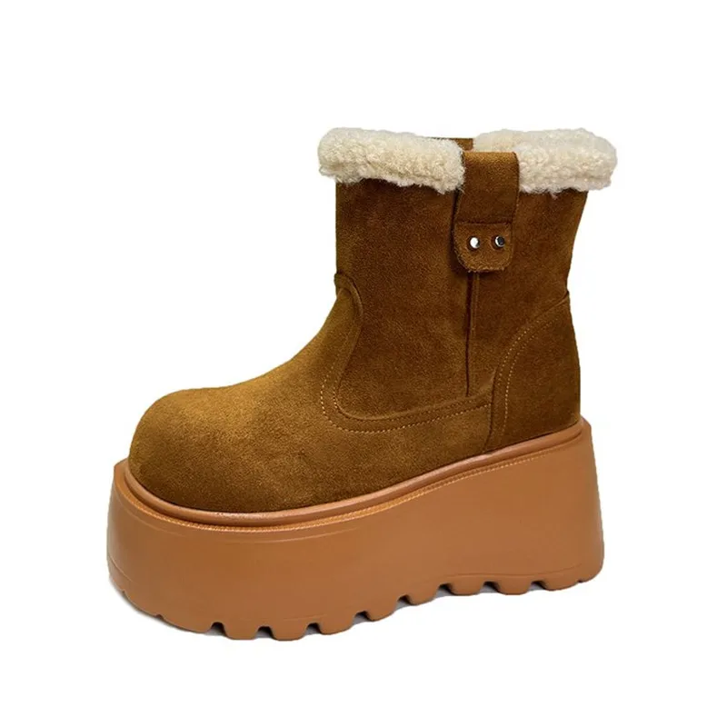2026 سميكة القاع الدافئة المضادة للانزلاق القطن الثلوج الأحذية النسائية الشتاء عالية الكعب صوف مبطن الجوارب عدم الانزلاق المطاط وحيد حذاء من الجلد