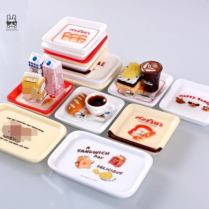 10 Uds 1/12 casa de muñecas de dibujos animados Mini bandeja platos conjunto casa de muñecas simulación cocina decoración juguete chico juguetes para juego de imitación