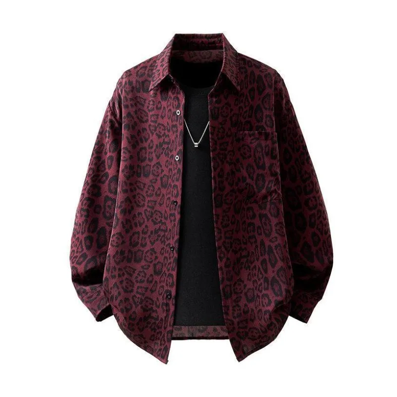 

Рубашка с леопардовым принтом, мужская модная свободная рубашка, весенне-осенняя высококачественная легкая роскошная рубашка, мужская модная одежда высокого класса