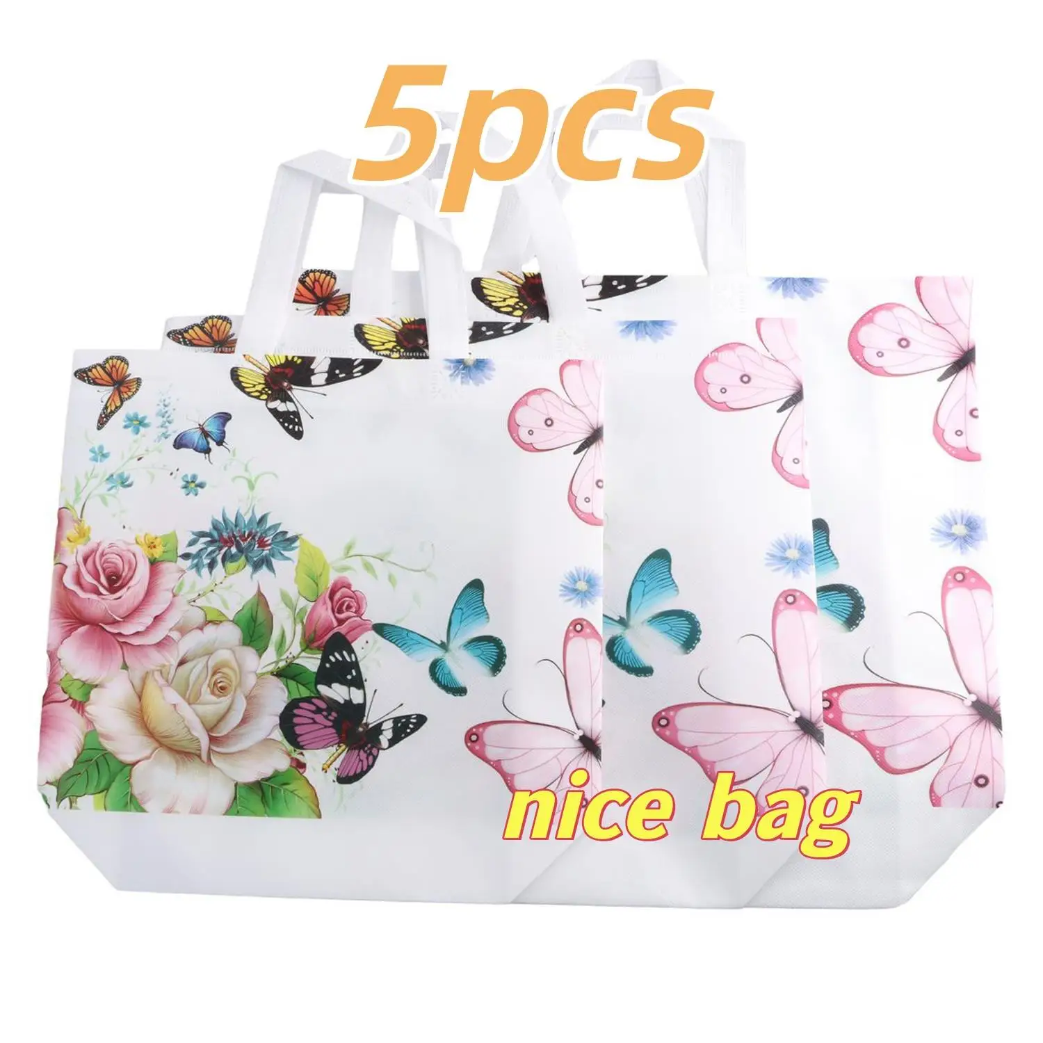 5pcs Takeaway Bag Folding Bag Shopping Pouch Shopping Bag Reusable Film Coated Storage Non-woven Fabric