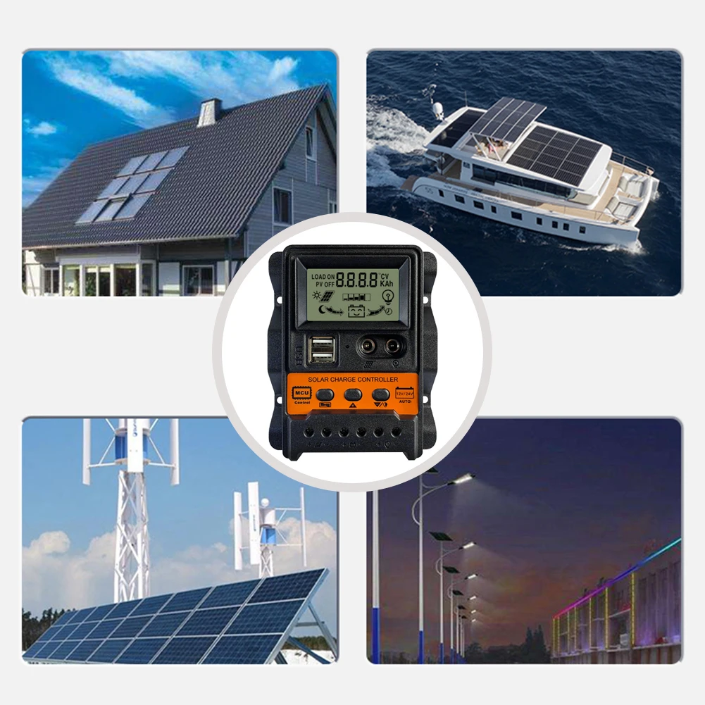 30A-10A Podwójny wyświetlacz LCD USB Kontroler ładowania słonecznego 12V/24V Panel słoneczny Kontroler akumulatora Regulator ładowarki z zasilaniem