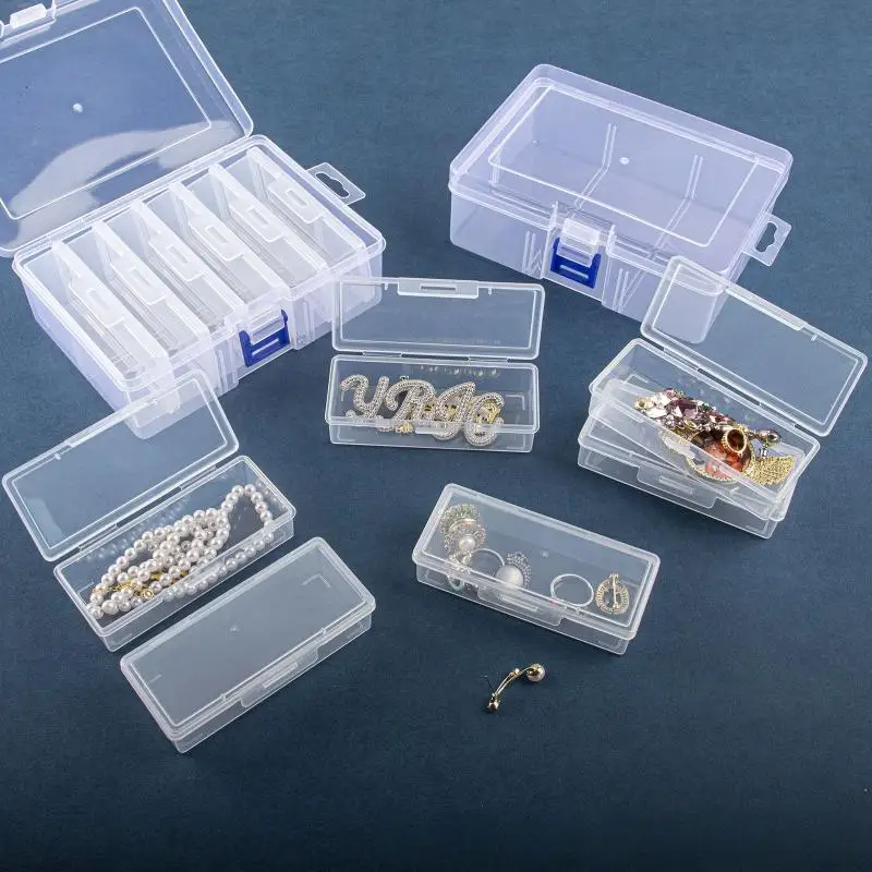 1 Set Adjustable Transparent Rectangular Showcase Storage Boxes With Dividers For Crafts Beads Jewelry Trinkets Desktop Counter