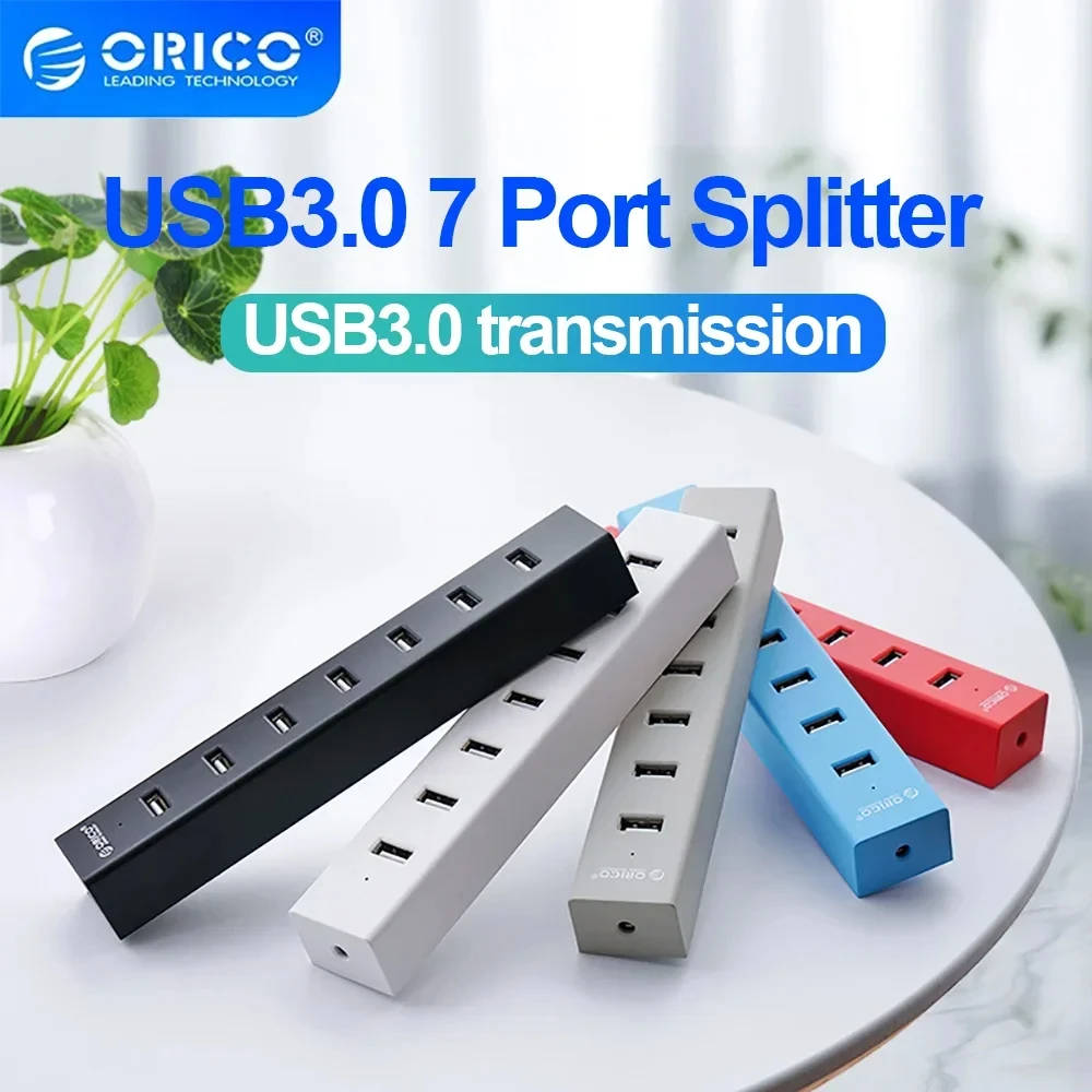 

ORICO USB 3.0 7 Ports Hub Splitter Adapter High-speed Hub USB for Desktop PC Mac Laptop Keyboard Mouse Mobile Hard Disk Adapter