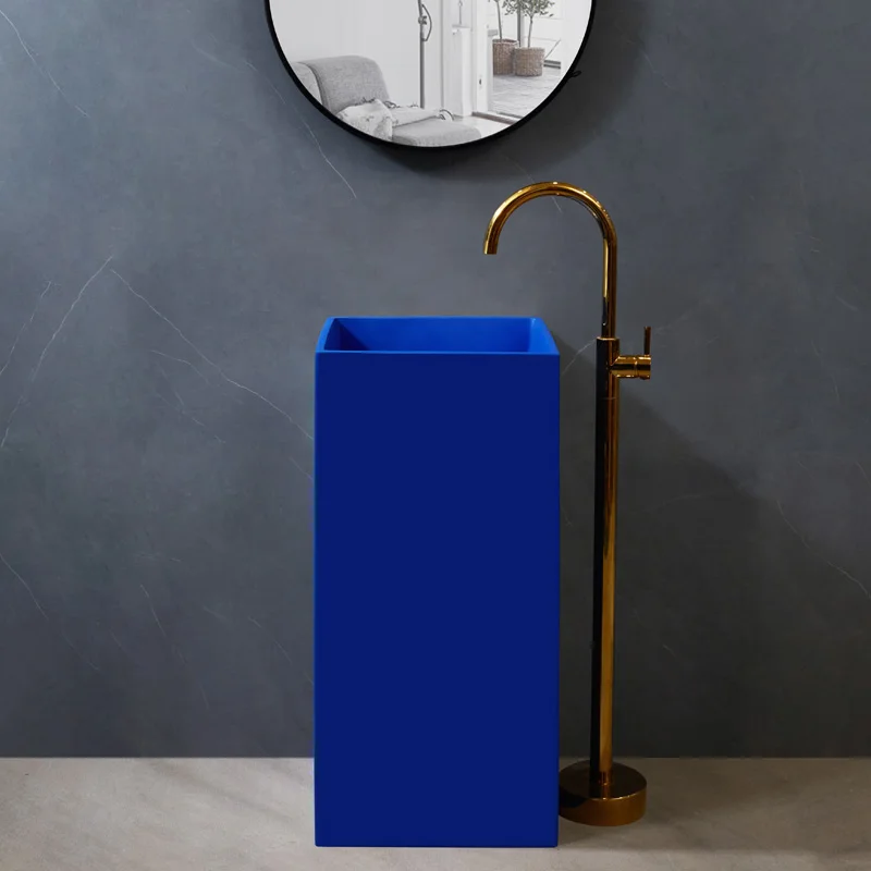 Nordic column basin integrated wash basin, washbasin, bathroom, minimalist art column basin, precious blue color