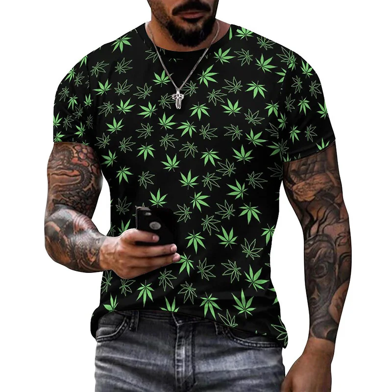 

Full Print Green Clover Pattern Tshirt For Men Short Sleeve O Neck Casual Mens Tee Tops Oversized Streetwear Graphic Tee
