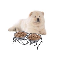 Stainless Steel Dual Dog Feeder Nonskid Dog Feeder Bowl Stainless Steel Pet Bowl Base for Dogs Cats Food Water Bowls