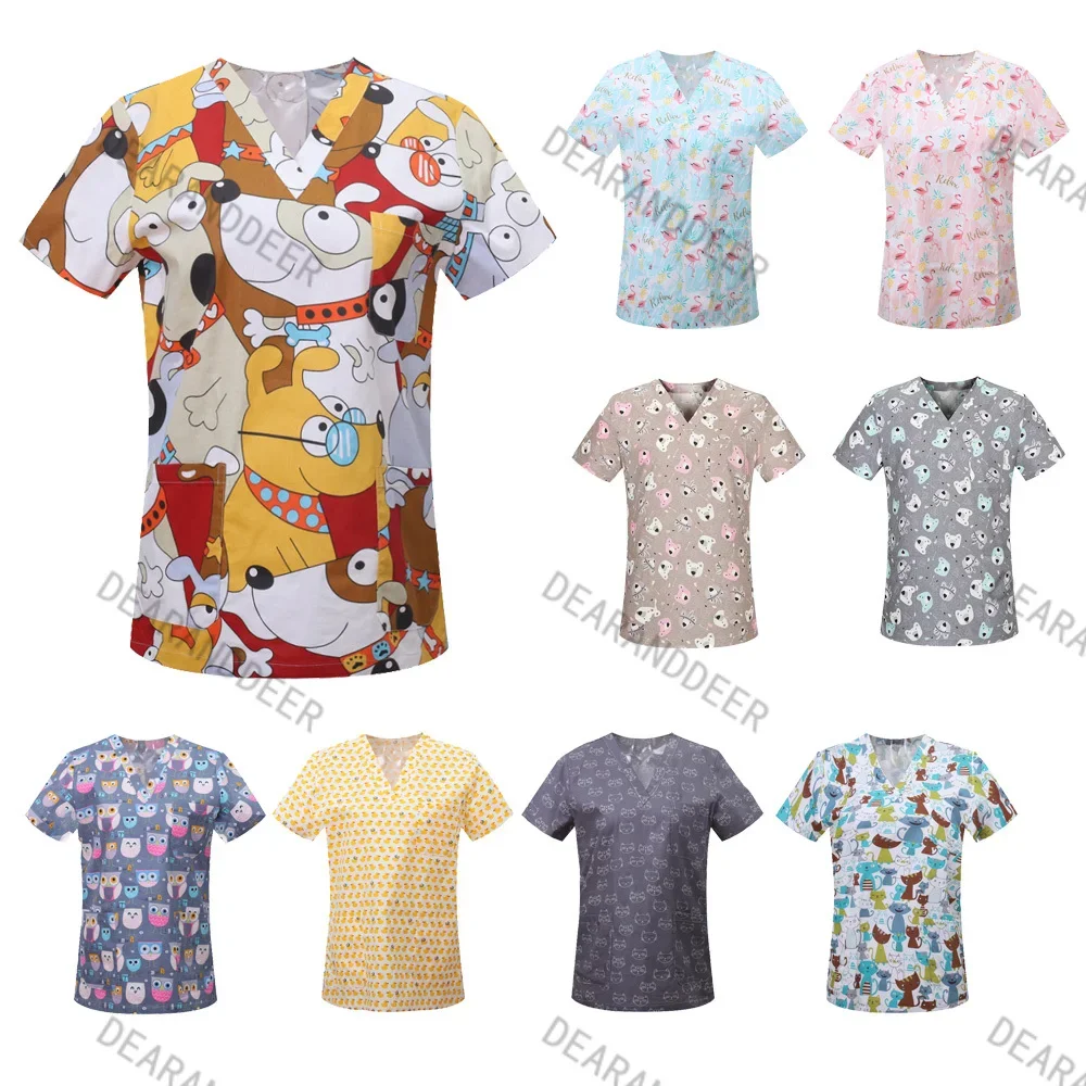 

Operating Room Medical Short Sleeve Pharmacy Nurse Uniform Hospital Doctor's Work Uniform Dental Surgery Nursing Floral Top