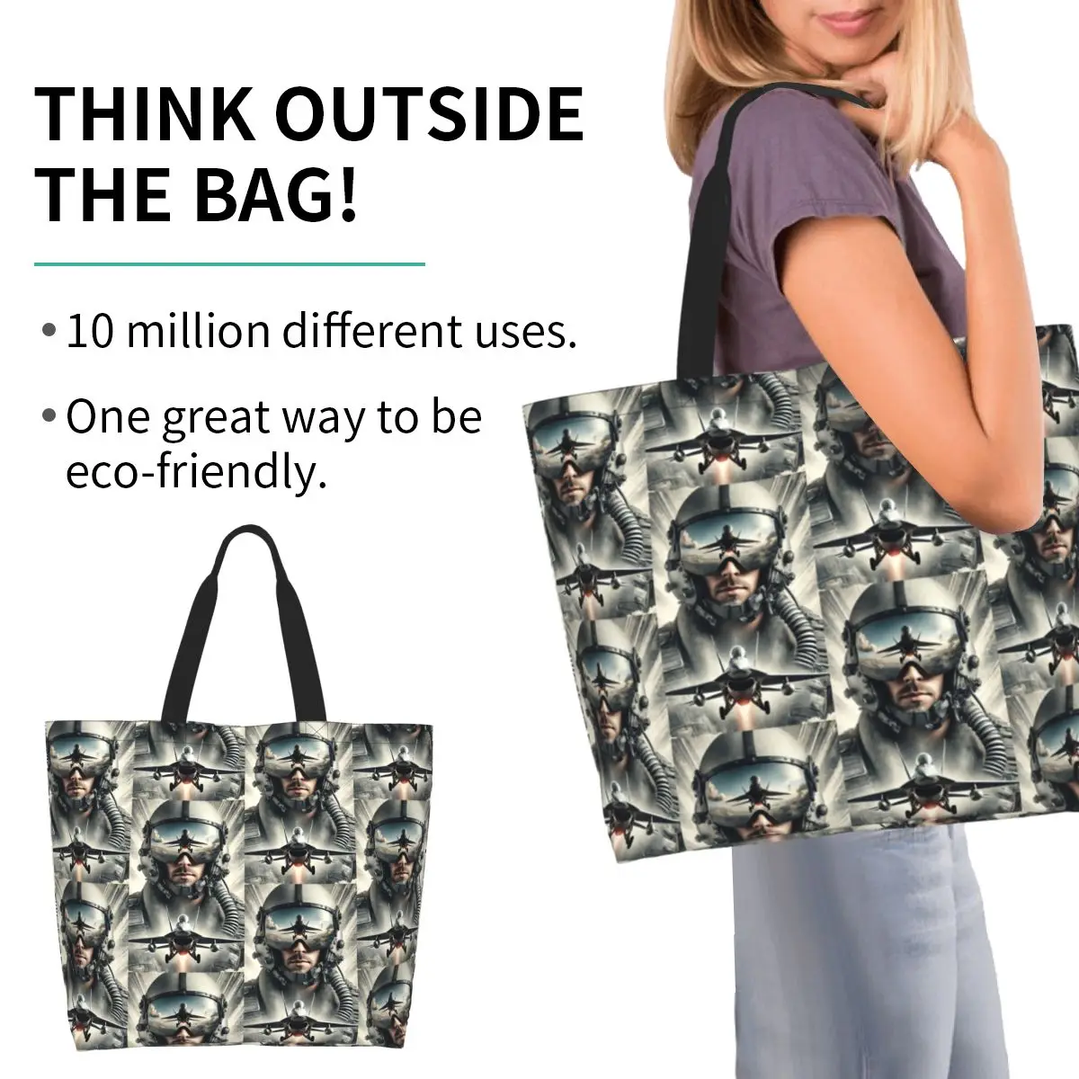 Modern Tom Cruise Movie Top Gun Maverick Shopping Tote Bag Canvas Large Capacity Shoulder Bags Shopper Grocery Handbag for Women