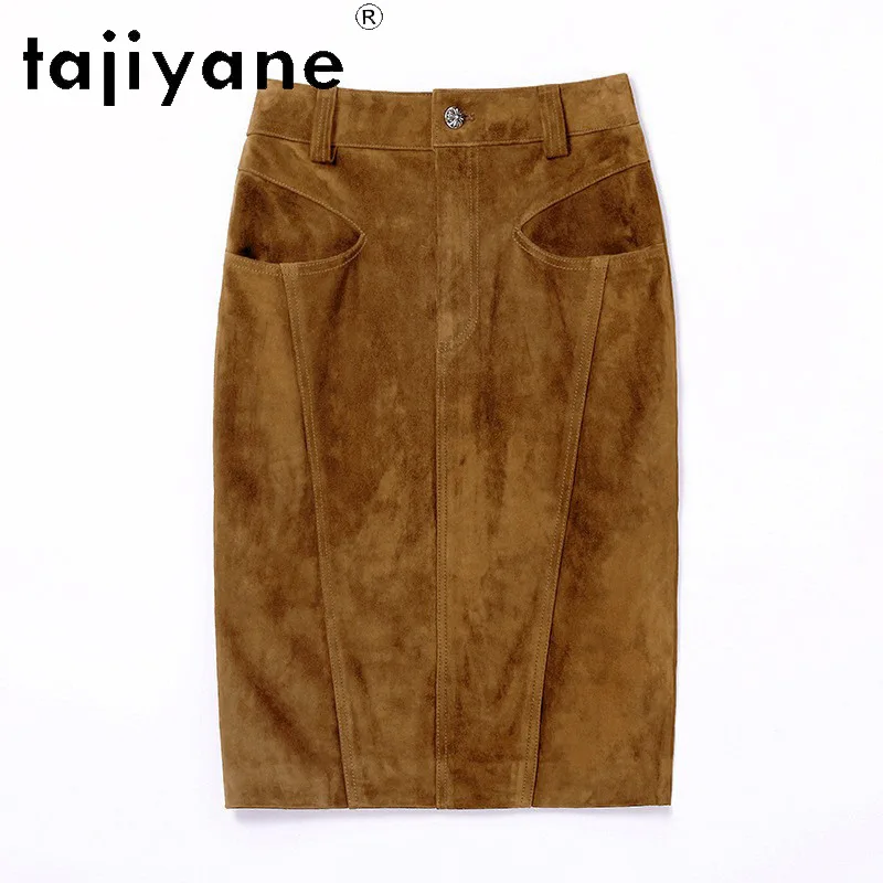 TAJIYANE Genuine Leather Skirt Top Layer Goat Suede Women's Skirts Back Slit Midi Skirts for Woman Autumn Skirts 2026 Woman Юбка
