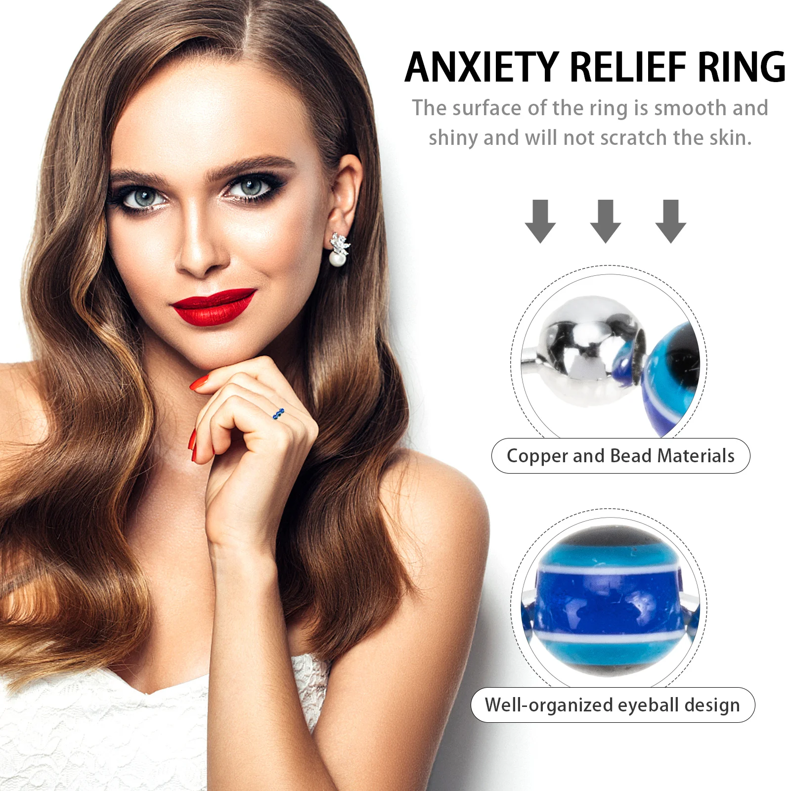 

Ring 1-Bead Adjustable Rotatable Fidget Ring Smooth Shiny Surface Hand Jewelry Hand Jewelry