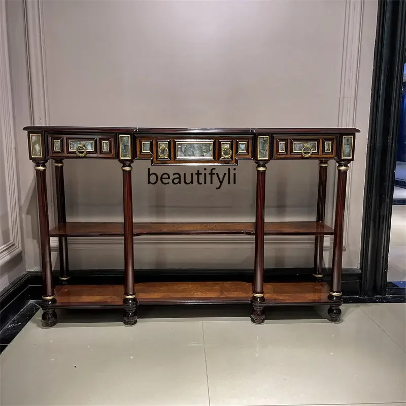 

yj Household Console Solid Wood Shell Mosaic Console Tables Curio Cabinet a Long Narrow Table Narrow Side TableA