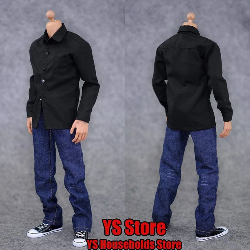 ZYTOYS 1/6 Men Soldier Casual Black Shirt Blue Jeans Belt Clothes Kit Accessory For 12