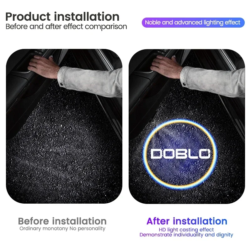 2Pcs For Fiat DOBLO Logo Ultra Bright LED Car Door Ghost Shadow Projector Light Welcome Courtesy Lamp Logo Styling Accessories