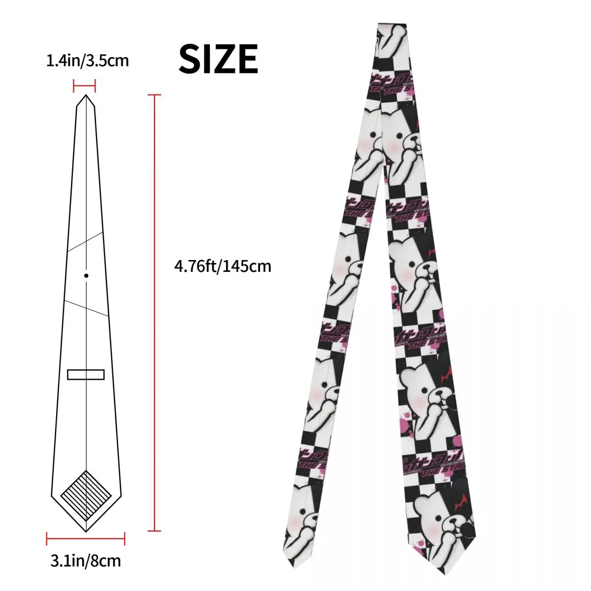 Danganronpa Monokuma Necktie Unisex Slim Polyester 8 cm Wide Amine Neck Ties for Mens Shirt Accessories Cravat Wedding Business