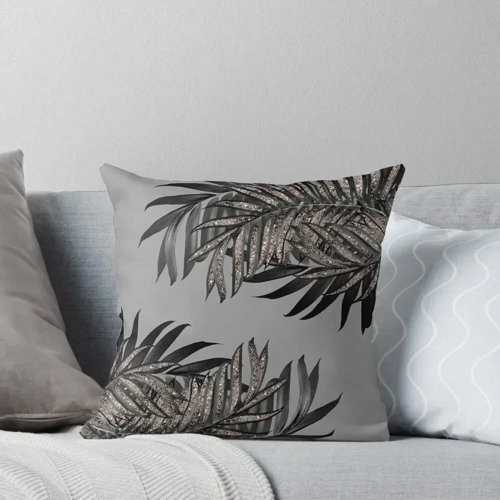 

Gray Black Palm Leaves with Rose Gold Glitter #5 (Faux Glitter) #tropical #decor #art Throw Pillow Luxury Pillow Cover pillow