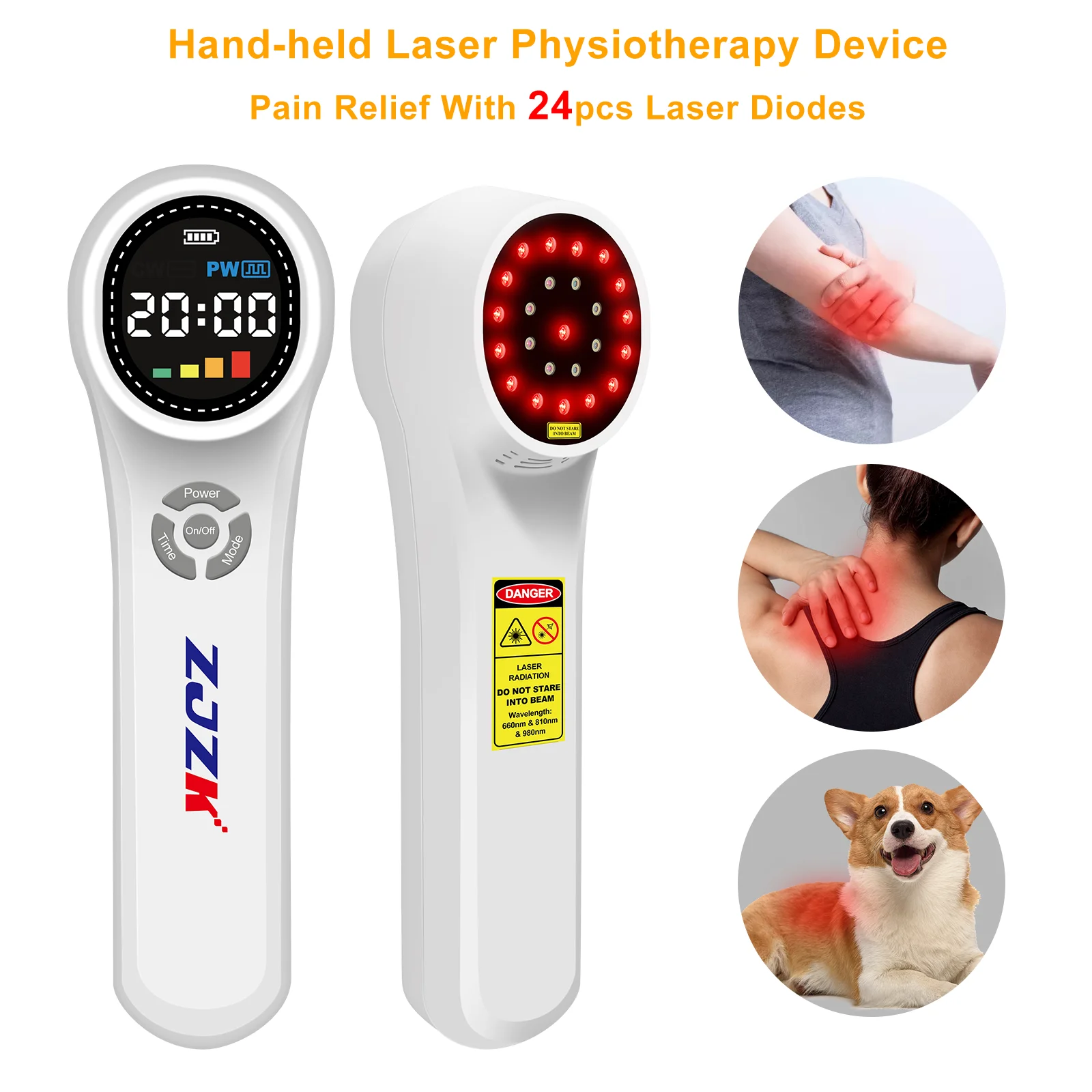 ZJZK 1760mW Cold Laser Therapy Chiropractic Low Light 810nmx4diodes+980nmx4diodes For Neuropathy osteoarthritis of the knee