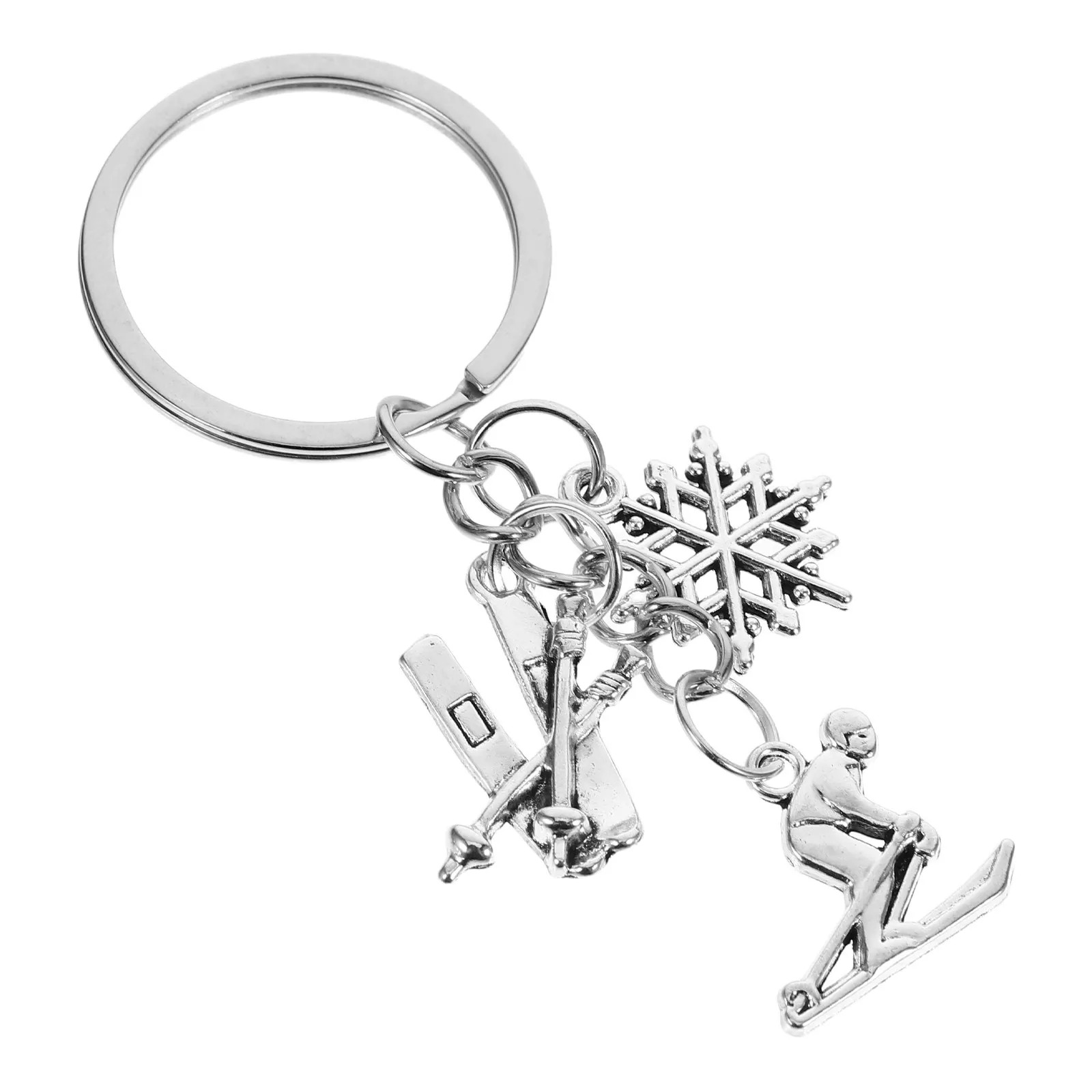 Snowflake Skiing Keychain Metal Pendant Skier Decoration Ski Resort Souvenir Winter Sports Charms for Men Women Birthday