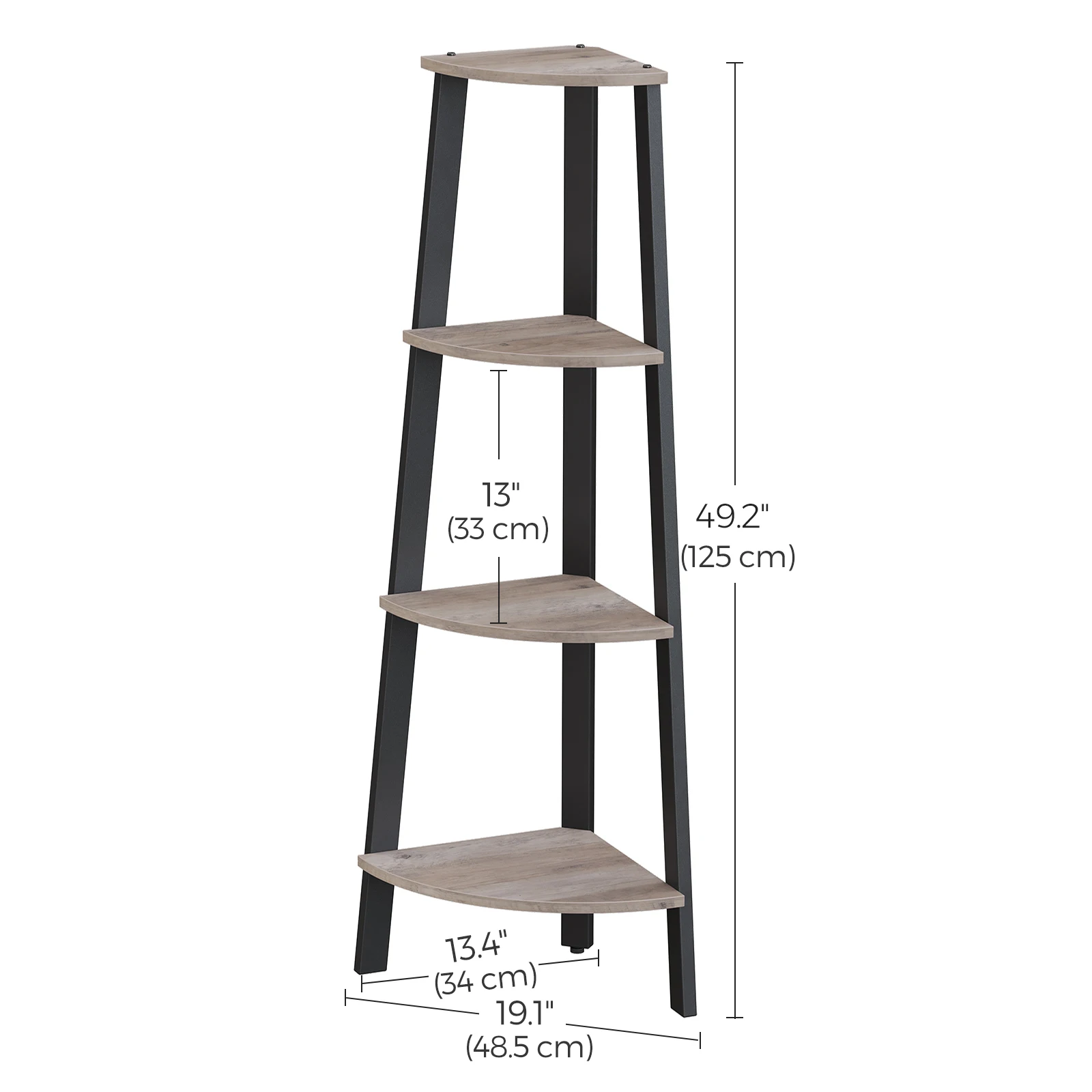 VASAGLE Corner Shelf Stand, 4-Tier Corner Bookshelf, Industrial Corner Ladder Shelf, Plant Stand Display Shelf for Living Room