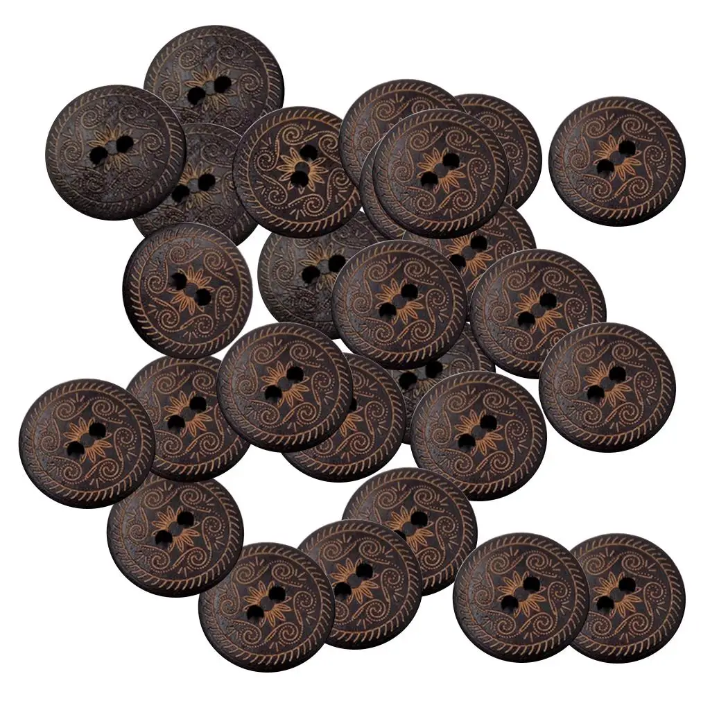 50 Pieces Vintage Round Flower Floral 2 Holes Wood Sewing Buttons Clothes view 4