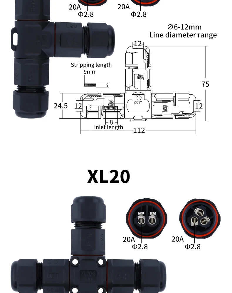 IP68 L12 L16 L20 L25 Waterproof Cable Connector 2/3/4Pin Screw Wiring Terminal Wire Connectors for Electrical Light Junction Box