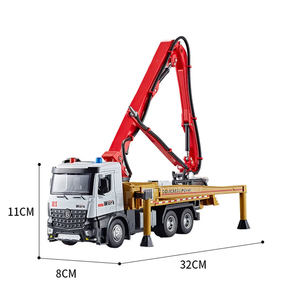 Camions à pompe à ciment en métal moulé sous pression, portes arrière à nervures, véhicules d'ingénierie ouverts, cadeaux de festival pour garçons, jouets modèles 1:24, son et lumière