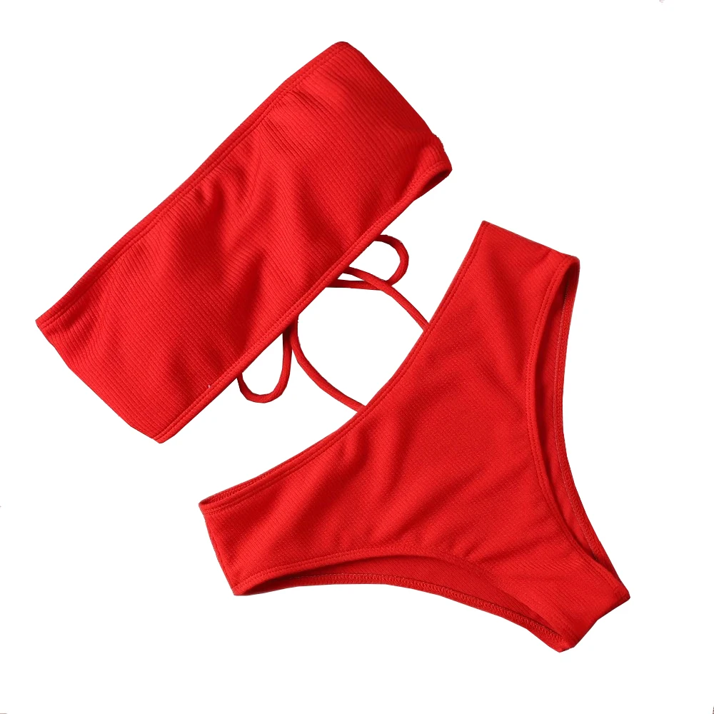 

Sexy Strapless Bikini Bandeau Swimwear Women Swimsuit Female 2 pieces Bikini Set High Waist Bathing Suit Beachwear