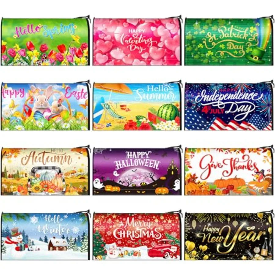 

12 Pcs Magnetic Seasonal Mailbox Covers Standard Size 18 x 21 Inch Spring Summer Mailbox Cover Wraps Post Letter Box Wrap for O