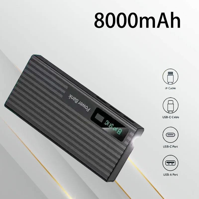 

8000mAh Outdoor Portable Power Bank Square Shape with LED Light High Safety Stable Performance External Battery for Emergency