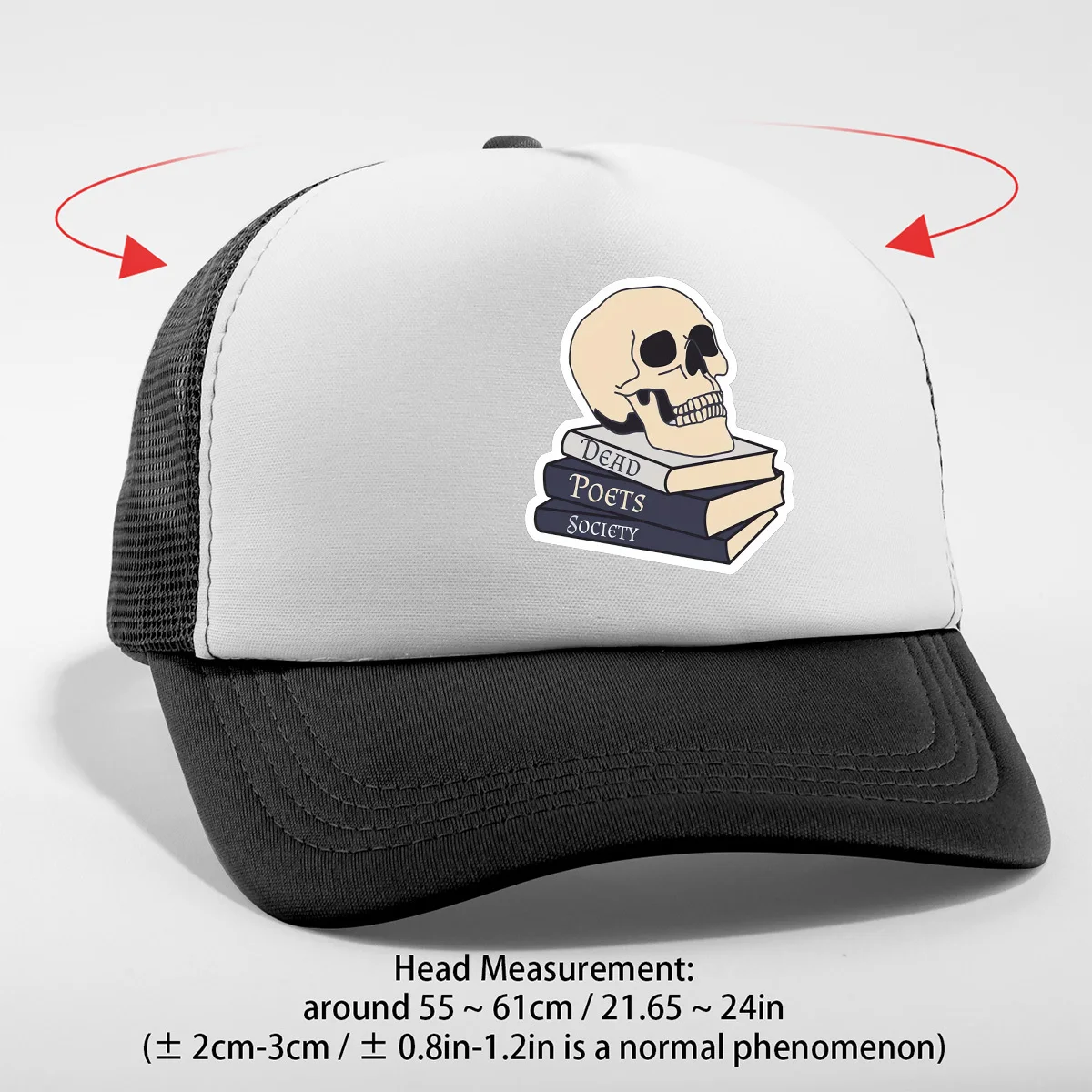 Dead Poets Society Skull Books Trucker-Mütze, Polyester-Mesh-Rückseite, verstellbare Freizeitkappe